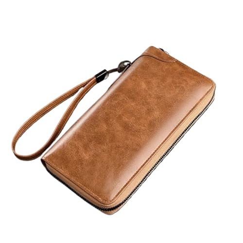 SHUIXIAYUE Herren-Geldbörse mit Reißverschluss, PU-Leder, einfarbig, schwarz, perfekt für Business und als Kartenhalter, khaki, Einheitsgröße von SHUIXIAYUE