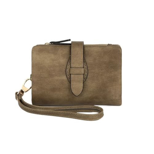 SHUIXIAYUE Klassische Damengeldbörse, dreifach gefaltet, klein, blockierend, kompakt, Kreditkartenetui mit Ausweisfenster und Armband, kurze Münzbörse, R1001-bronzegreen, Einheitsgröße von SHUIXIAYUE