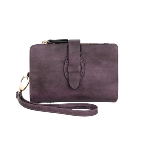 SHUIXIAYUE Klassische Damengeldbörse, dreifach gefaltet, klein, blockierend, kompakt, Kreditkartenetui mit Ausweisfenster und Armband, kurze Münzbörse, R1001-deeppurple, Einheitsgröße von SHUIXIAYUE