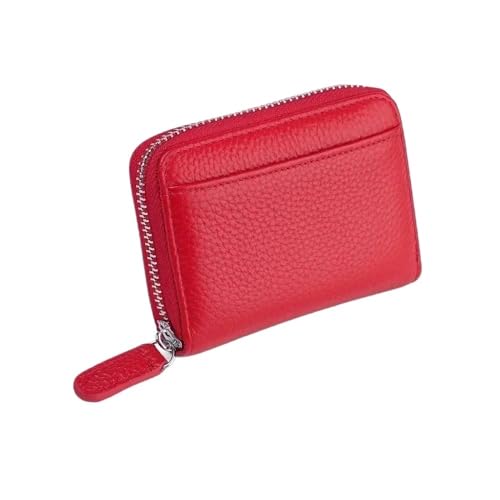 SHUIXIAYUE Kreditkartenetui mit 14/20 Fächern, schmal, echtes Leder, mit Reißverschluss, Ausweisfach, Münzgeldbörse, Rot, 14 Karten, Einheitsgröße von SHUIXIAYUE