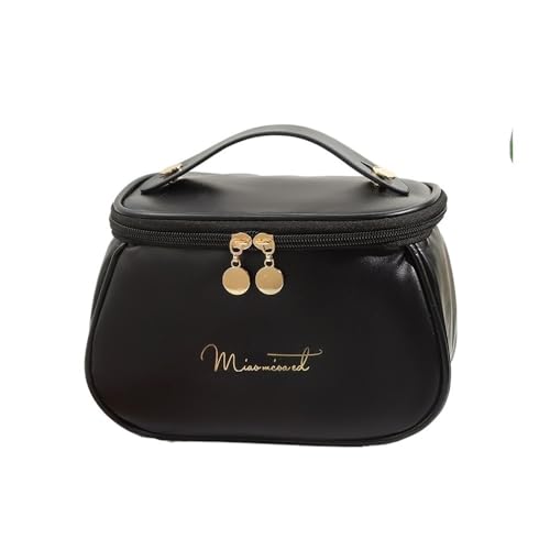 SHUIXIAYUE Niedliche PU-Make-up-Tasche für Damen, Toilettenartikel-Organizer, wasserdicht, Reise-Make-up-Tasche, große Kapazität, tragbare Kosmetiktasche, Schwarz , Einheitsgröße von SHUIXIAYUE