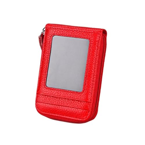 SHUIXIAYUE Visitenkartenetui aus echtem Leder, Premium-Rindsleder, mit mehreren Kartenfächern, schlanker Blockierer, Organizer für Männer und Frauen, rot, Einheitsgröße von SHUIXIAYUE