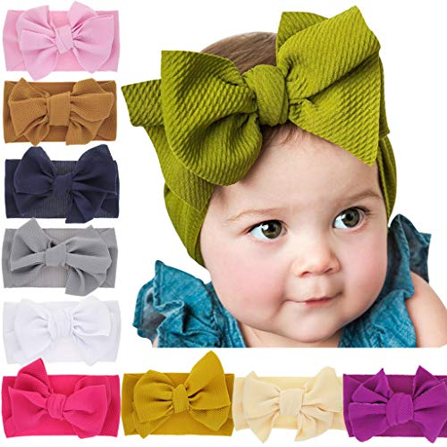 3-teiliges Set Stirnbänder Baby Mädchen Stretch Gestrickt Stirnband Haarband Schleife Haarband für Neugeborene Baby-Mädchen-Bögen Kopfbedeckung Elastische Haarbänder für Baby (f-Yellow, One Size) von SHUIYUE