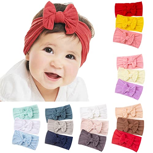 3PCS Stirnbänder Baby Mädchen Strecken Haarband Schleife Haarband für Neugeborene Baby-Mädchen-Bögen Kopfbedeckung Elastische Haarbänder für Kleinkinder (Brown, One Size) von SHUIYUE