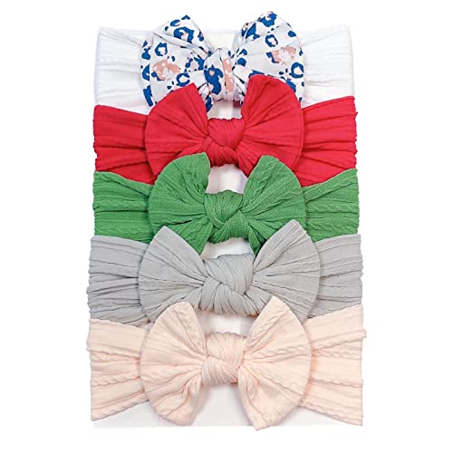 5PCS Stirnbänder Baby Mädchen Stretch Gestrickt Stirnband Haarband Schleife Haarband für Neugeborene Baby-Mädchen-Bögen Kopfbedeckung Elastische Haarbänder (Grey, One Size) von SHUIYUE