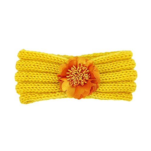 Kopfbedeckung gestrickt Blumen Kleinkind Stirnband Infant Hairband Stretch Solid Baby Mädchen Babypflege Haargummi Gelb (E, One Size) von SHUIYUE