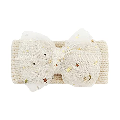 Stirnbänder Baby Mädchen Spitze Haarband Baby Schleife Haarband für Neugeborene Baby-Mädchen-Bögen Kopfbedeckung Elastische Haarbänder für Kleinkinder (Beige, One Size) von SHUIYUE