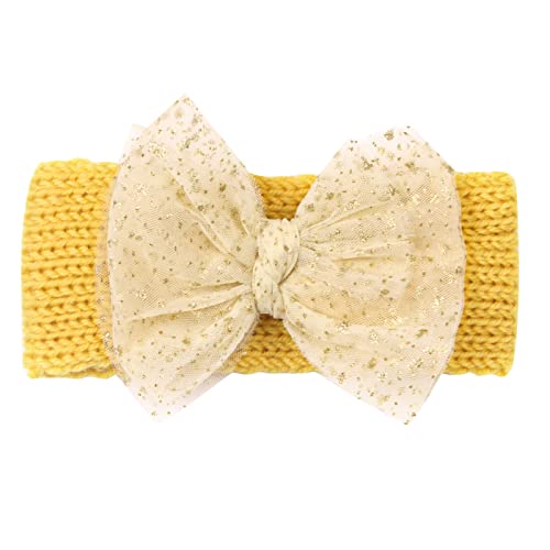 Stirnbänder Baby Mädchen Spitze Stirnband Haarband Schleife Haarband für Neugeborene Baby-Mädchen-Bögen Kopfbedeckung Elastische Haarbänder für Kleinkinder (Yellow, One Size) von SHUIYUE