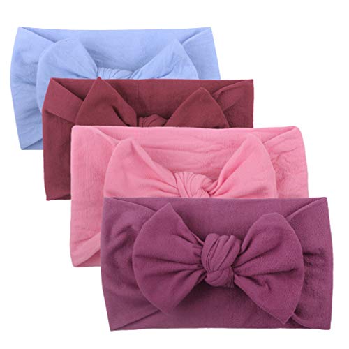 Turban Kopfbedeckung 4PCS solide Haare Mädchen Bogen Headband Zubehör Baby Band Kleinkinderbaby Headband Kinder Neugeborene (D, One Size) von SHUIYUE