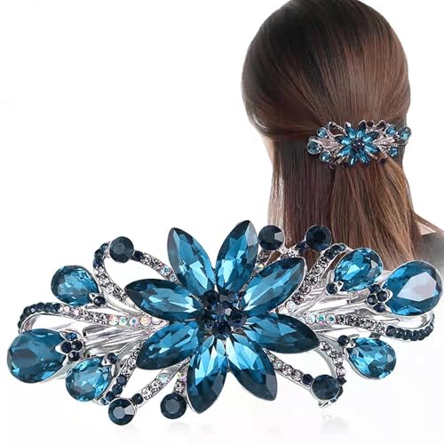 SHULLIN Blau Vintage Kristall Haarspangen Damen Haarnadeln Haarschmuck Strass Stil Barrettes Edelstein Haarspange Schmuck Design Schnapp Haarnadel Kristallfeder Haare für Braut Mädchen Damen von SHULLIN