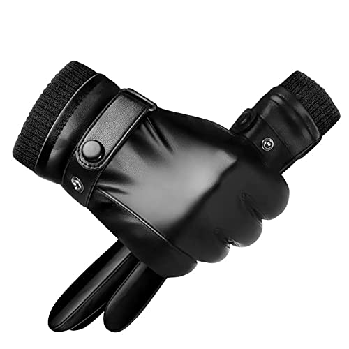 SHULLIN Schwarze Lederhandschuhe Winddicht Kälteschutz Thermal Fäustlinge Winter Handschuhe Herren Touchscreen Texting Lederhandschuhe Outdoor Lässige Herren Warme Handschuhe von SHULLIN