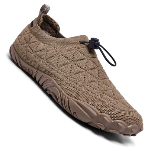 SHULOOK Unisex Barfußschuhe Herren Damen rutschfeste Breite Barfussschuhe Atmungsaktive Barfuss Schuhe Wasserschuhe Sneakers (Khaki EU 44) von SHULOOK