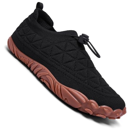 SHULOOK Unisex Barfußschuhe Herren Damen rutschfeste Breite Barfussschuhe Atmungsaktive Barfuss Schuhe Wasserschuhe Sneakers (Schwarz EU 44) von SHULOOK