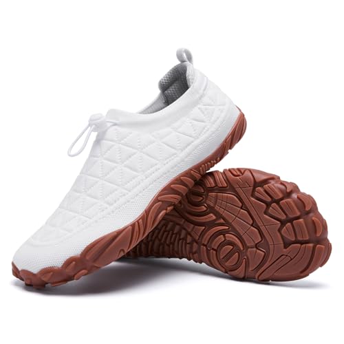 SHULOOK Barfußschuhe Herren Damen rutschfeste Breite Barfußschuhe Atmungsaktive Unisex Traillaufschuhe (Weiß EU 38) von SHULOOK