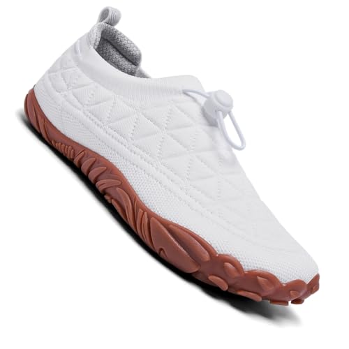 SHULOOK Unisex Barfußschuhe Herren Damen rutschfeste Breite Barfussschuhe Atmungsaktive Barfuss Schuhe Wasserschuhe Sneakers (Weiß EU 39) von SHULOOK