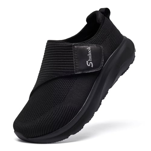 SHULOOK Extra Weit Diabetiker Schuhe Herren Leichte Shoes für Geschwollene Füße Senior mit Klettverschluss 3E (Schwarz EU 41.5) von SHULOOK