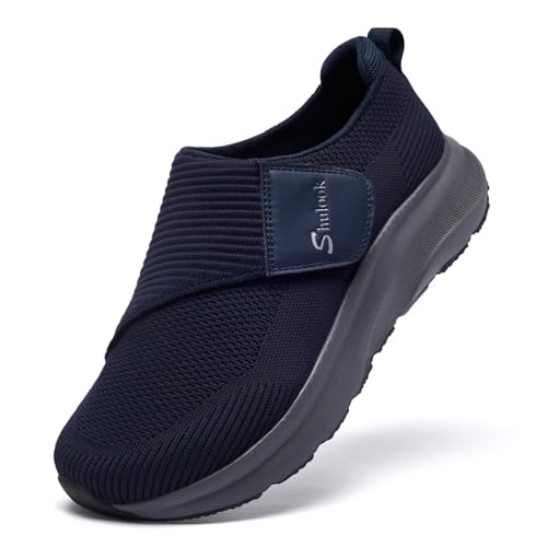 SHULOOK Extra Weit Diabetiker Schuhe Herren Leichte Schuhe für Geschwollene Füße Senior Schuhe 2E (Dunkelblau EU47) von SHULOOK