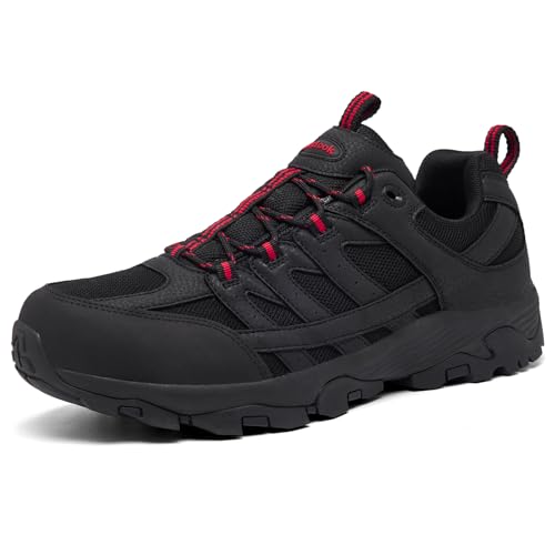 SHULOOK Herren Wanderschuhe Wasserdicht Leichte rutschfest Trekkingschuhe Outdoorschuhe Schwarz/Rot Gr 43EU von SHULOOK