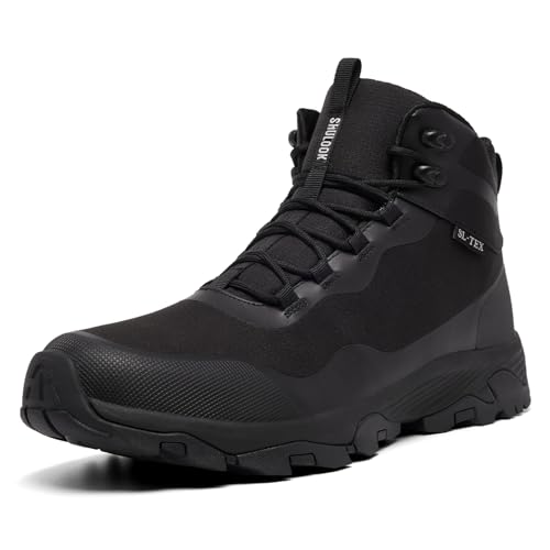 SHULOOK Herren Wasserdicht Wanderstiefel Outdoor Leicht Atmungsaktiv Trekking Camping Bergsteigen Schuhe, Schwarz, 44.5 EU von SHULOOK