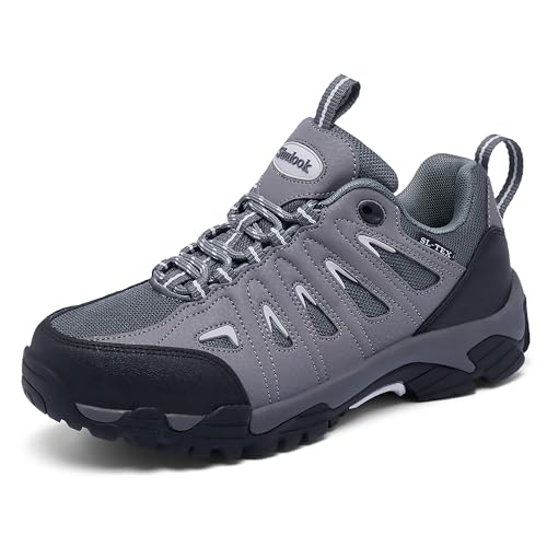 SHULOOK Wanderschuhe Damen Wasserdicht Leicht Trekkingschuhe Damen rutschfeste Bergschuhe Outdoor Schuhe für Camping,Hiking,Angeln (Schwarz Grau EU 37.5) von SHULOOK