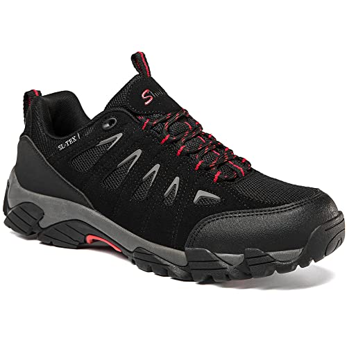 SHULOOK Wanderschuhe Herren Wasserdicht Leichte Outdoor Trekkingschuhe Knöchel Bergschuhe rutschfeste Schuhe Herren Sneaker Ultralight Sportschuhe für Camping, Wandern (Schwarz Rot EU 43 von SHULOOK