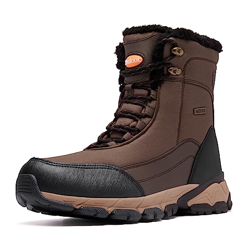 SHULOOK Winterstiefel Herren Wasserdicht Warm Gefüttert Schneestiefel Winterschuhe herren rutschfeste Hohe Wanderschuhe Herren Outdoor Schuhe Winter für Wandern Arbeiten Camping (Braun EU 44) von SHULOOK