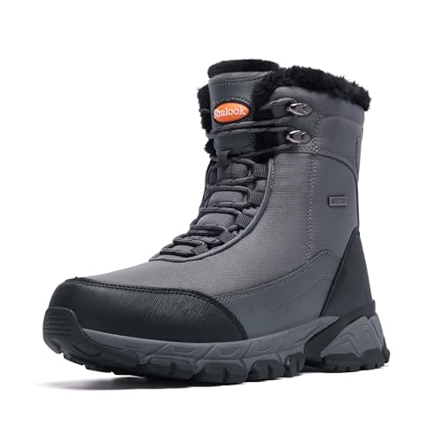 SHULOOK Winterstiefel Herren Wasserdicht Warm Gefüttert Schneestiefel Winterschuhe herren rutschfeste Hohe Wanderschuhe Herren Outdoor Schuhe Winter für Wandern Arbeiten Camping (Grau EU 47) von SHULOOK