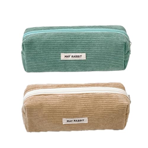 SHUOHONG 2 Stück Federmäppchen Cord-Stoff, Waschbar Stiftemäppchen, Tragbares Federmäppchen mit Reißverschluss, Aesthetic Federmäppchens, Pencil Case für Teenager (Aprikose+Hellgrün) von SHUOHONG