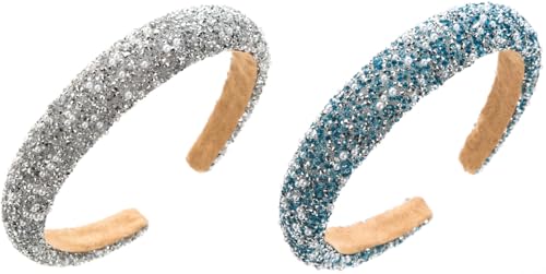 SHUOHONG 2 Stück Glitzer Haarreif, Kristall Haarreifen Damen Glitzer, Haarreifen Damen Pailletten Haarreif, Mädchen Silber und Blau Haarband für Frauen, Hochzeit Braut Haarschmuck Accessoires von SHUOHONG