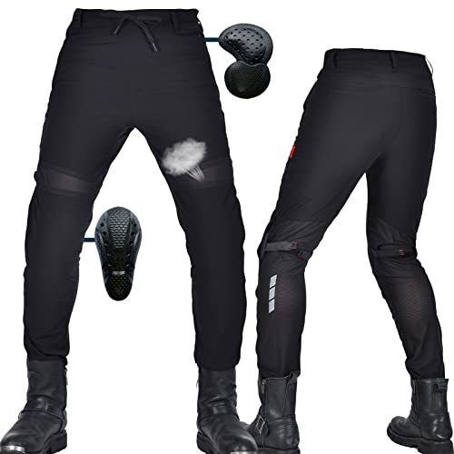 Atmungsaktive Motorradhose-Sommerhose für Herren,Damen Cargo Hose, mit Schutzpolstern und Anti-Fall-Funktion (Black,XL) von SHUOJIA