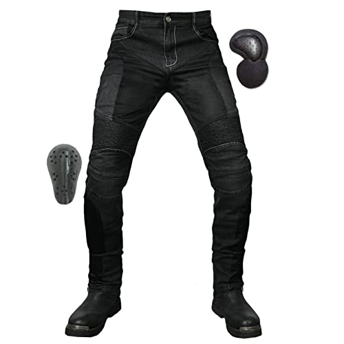 Motorrad Jeans Herren Sommer Mesh Atmungsaktive Motorradhose Outdoor Anti-Fall Reithose Mit 4 Protect Pads Equipment Racing Knight Hose (Black,L) von SHUOJIA