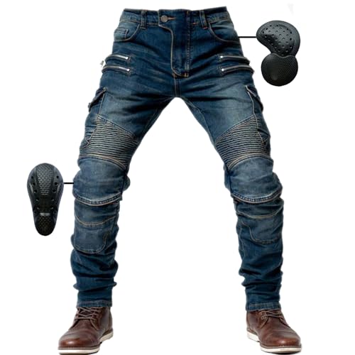 SHUOJIA Herren Motorradhose Jeans mit Schutz Motorrad Biker Pant 4 X Schutzausrüstung (Blue, Größe S) von SHUOJIA