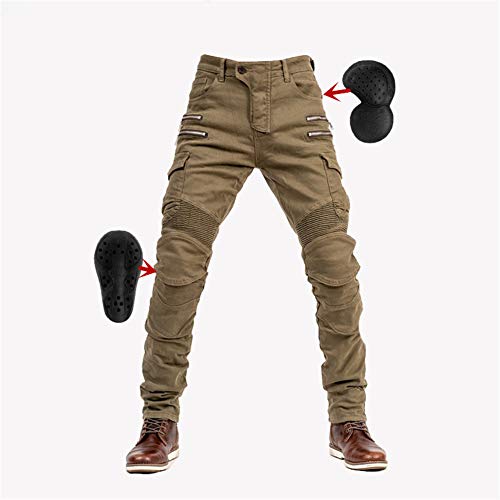 SHUOJIA Herren Motorradhose Jeans mit Schutz Motorrad Biker Pant 4 X Schutzausrüstung (Khaki, Größe S) von SHUOJIA