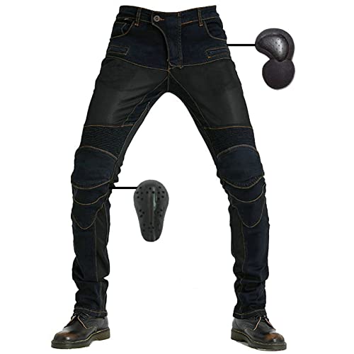 SHUOJIA Herren Damen Motorradhose Mit Protektoren Schutzauskleidung Motorradjeans Denim Motorrad Hose, Stilvolle Motorradjeans (Black,XS) von SHUOJIA