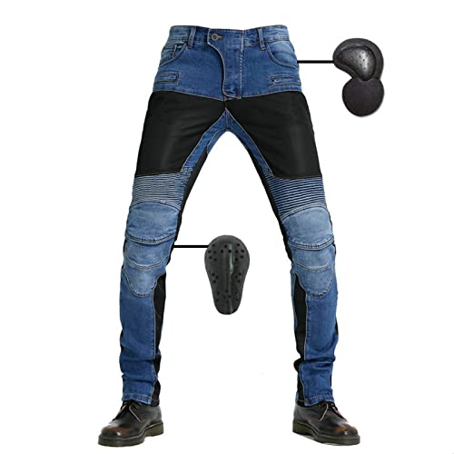 SHUOJIA Herren Damen Motorradhose Mit Protektoren Schutzauskleidung Motorradjeans Denim Motorrad Hose, Stilvolle Motorradjeans (Blue,3XL) von SHUOJIA