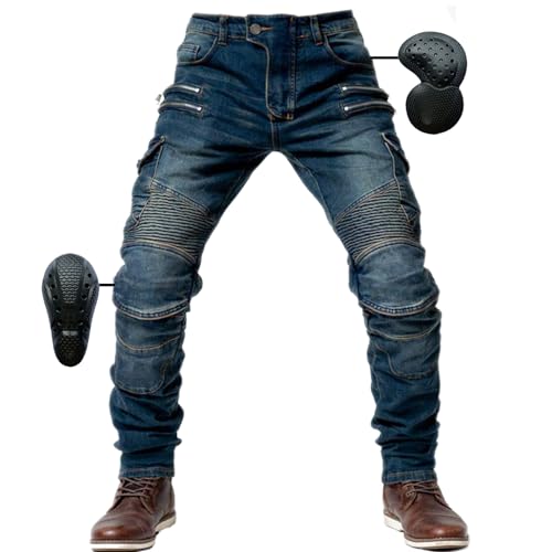 SHUOJIA Herren Motorradhose Jeans mit Schutz Motorrad Biker Pant 4 X Schutzausrüstung (Blue,L) von SHUOJIA