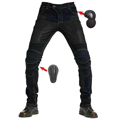 SHUOJIA Herren Motorradreithose Denim Jeans Sportliche Motorrad Hose Mit 4 Hochwertige Schutzausrüstung Ausrüstung Racing Knight Hose (Black,XXL) von SHUOJIA