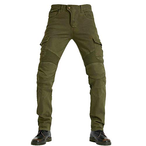 SHUOJIA Herren Motorradreithose JeansSportliche Motorrad Hose Mit Protektoren Motorradhose Mit Oberschenkeltaschen (ArmyGreen,4XL) von SHUOJIA