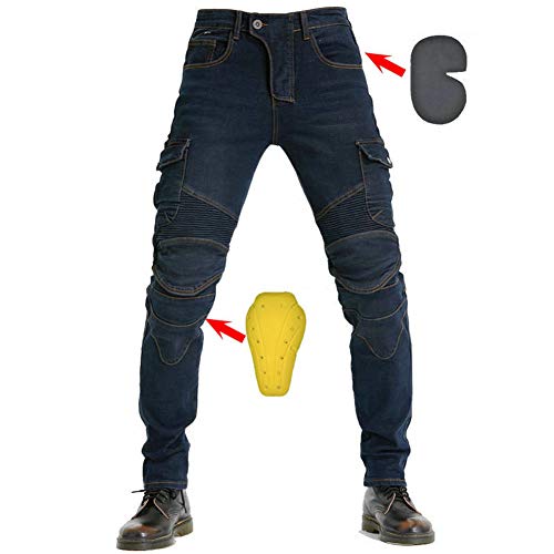 SHUOJIA Herren Motorradreithose JeansSportliche Motorrad Hose Mit Protektoren Motorradhose Mit Oberschenkeltaschen (Blue,XXL) von SHUOJIA