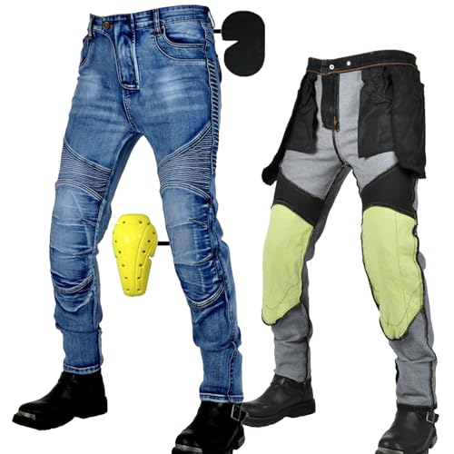 SHUOJIA Motorrad-Hose,Motorrad Jeans Herren mit Protektoren, Jeans Herren Motorrad,Motorrad Hose mit Oberschenkeltasche(Blue Male-XL) von SHUOJIA
