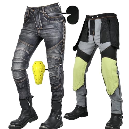 SHUOJIA Motorradhose Herren/Damen,Herren/Damen Motorrad-Jeans Aus Aramidfaser,Sportliche Motorrad Hose Mit Protektoren,Motorrad Schutzhose (Black Female-A,3XL) von SHUOJIA