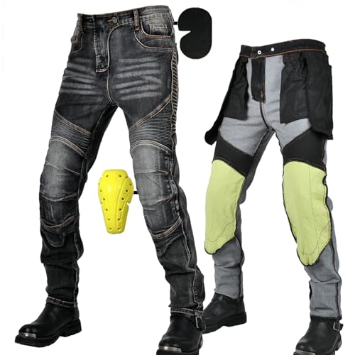 SHUOJIA Motorradhose Herren/Damen,Herren/Damen Motorrad-Jeans Aus Aramidfaser,Sportliche Motorrad Hose Mit Protektoren,Motorrad Schutzhose (Black Male-A,M) von SHUOJIA