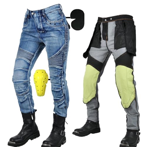 SHUOJIA Motorradhose Herren/Damen,Herren/Damen Motorrad-Jeans Aus Aramidfaser,Sportliche Motorrad Hose Mit Protektoren,Motorrad Schutzhose (Blue Female-A,2XL) von SHUOJIA