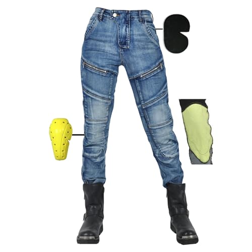 SHUOJIA Motorradhose Herren/Damen,Herren/Damen Motorrad-Jeans Aus Aramidfaser,Sportliche Motorrad Hose Mit Protektoren,Motorrad Schutzhose (Blue Female-B,XS) von SHUOJIA