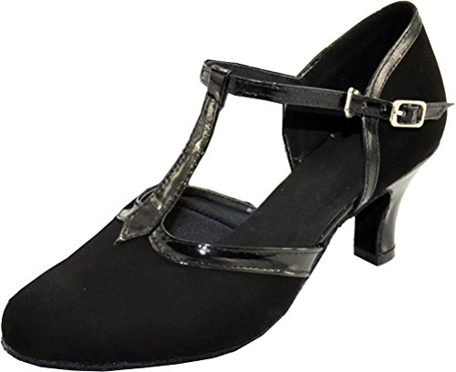 Damen Comfort Anfänger Latin Modern Tango Cha-cha Custom Heel T-Bar Geschlossene Zehen Down Professionelle Tanzschuhe, Schwarz - Schwarz - Größe: 37.5 EU von SHUTUP.DANCE