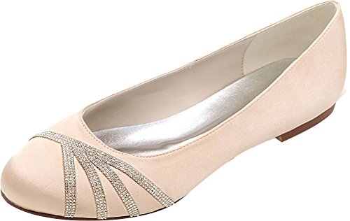 Damen Satin-Schuhe, flache Schuhe, Dorsay Strasssteine, Hochzeitspumps, zum Reinschlüpfen, Champagner, Größe 38, champagnerfarben, 38 EU von SHUTUP.DANCE