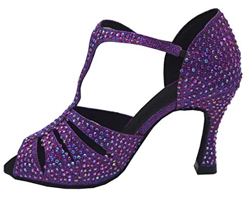 Damen Strass Latein Tango Tanzschuhe T-Bar Salsa Ballsaal Schuhe, Violett - violett - Größe: 38.5 EU von SHUTUP.DANCE