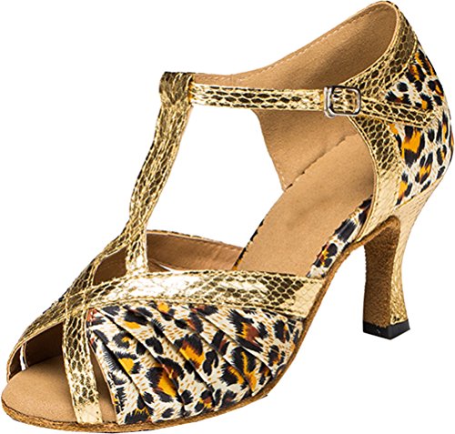 Damen T-Bar Ballsaal Peep-Toe Lateinamerikanische Social Modern Tango Cha-cha Hochzeit Braut Professionelle Tanzschuhe, - leopard - Größe: 37.5 EU von SHUTUP.DANCE