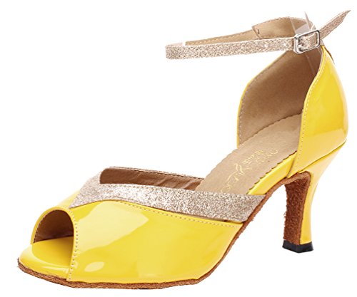 Damen Tanzschuhe Salsa Tango Cha-Cha Ballrom Custom HEE und Sohle Peep Toe Praxis Mode Tanzschuhe, Gelb - gelb - Größe: 37 EU von SHUTUP.DANCE