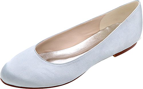 Flache Damen-Schlupfschuhe, runde Zehenpartie, Satin, flache Schuhe, Hochzeit, Party, Größe 39, silber, 39 EU von SHUTUP.DANCE